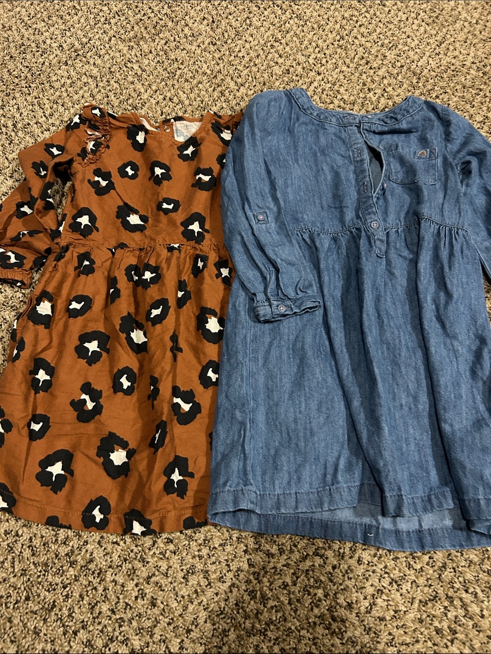 The Children's Place Brown Leopard Print Dress & Blue Denim Dress Set